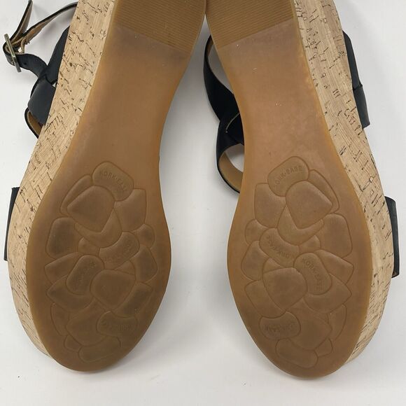 Kork Ease Austin Cork Wedge Sandals Womens 10 M Black Leather Ankle Strap Buckle - Picture 16 of 16